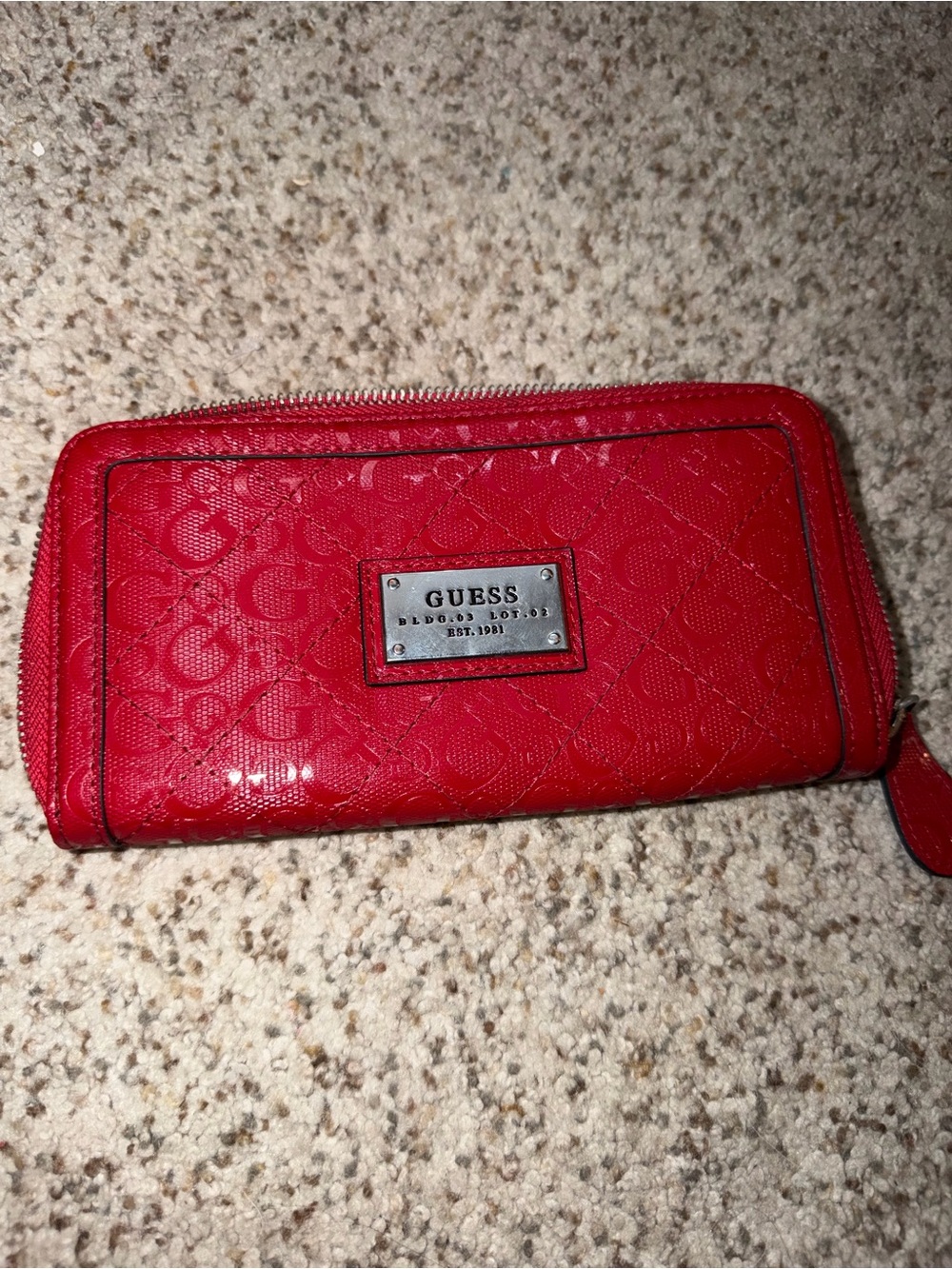 GUESS Red Patent Logo Zip Wallet